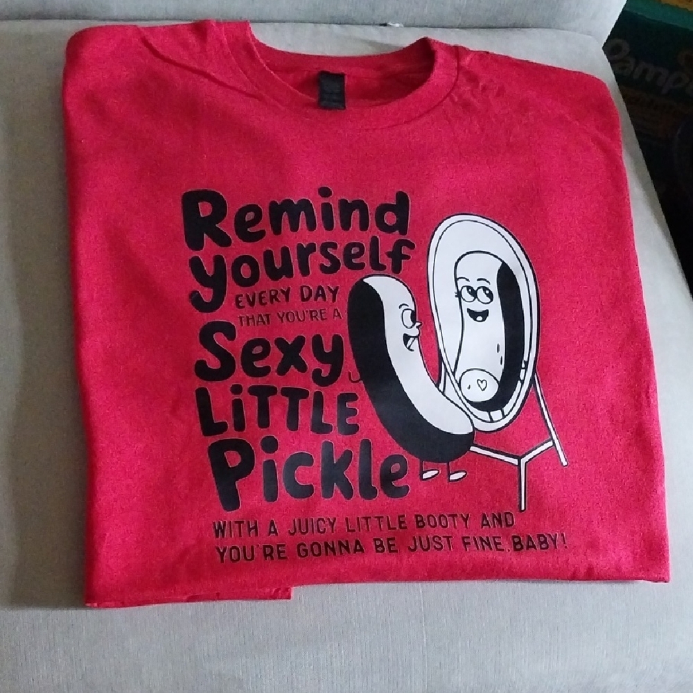 Red Graphic Tee with Pickle Design